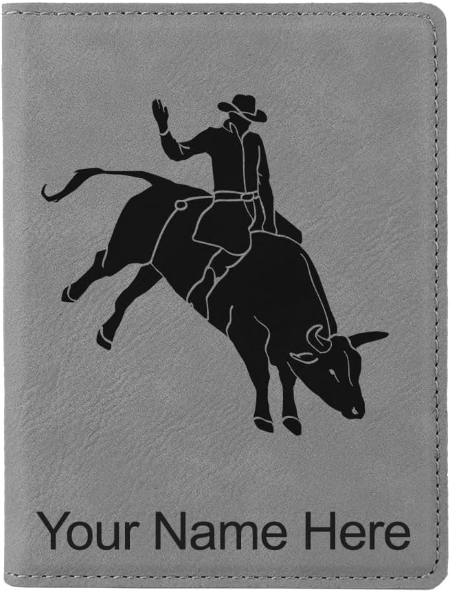 LaserGram Faux Leather Passport Holder, Bull Rider Cowboy, Personalized Engraving Included (Rustic)