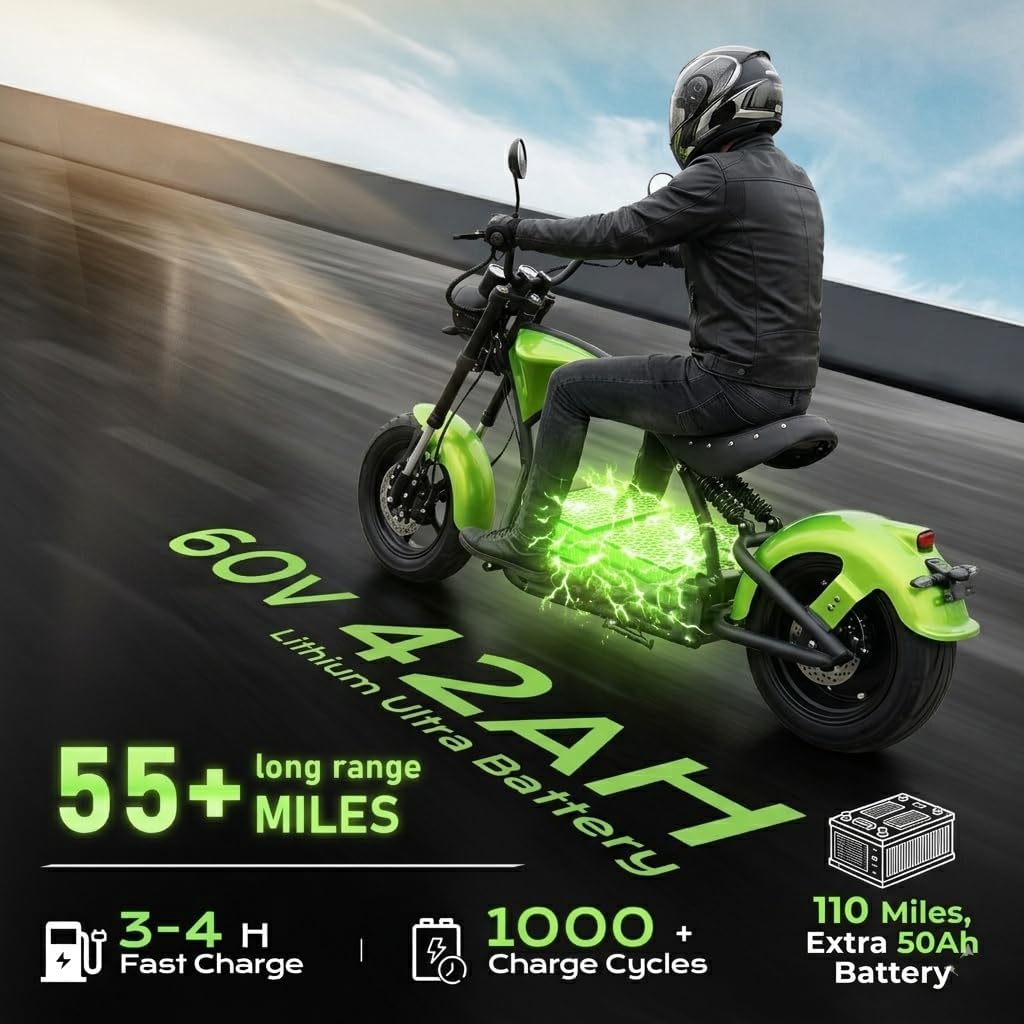 eAhora (2025 Upgraded) M1P Pro 4000W Electric Motorcycle for Adults 50MPH 60V 42Ah 55 Miles Long Range 2 Persons Adult Motorcycle Dual Battery Hydraulic Brakes Street Legal Electric Motorcycle