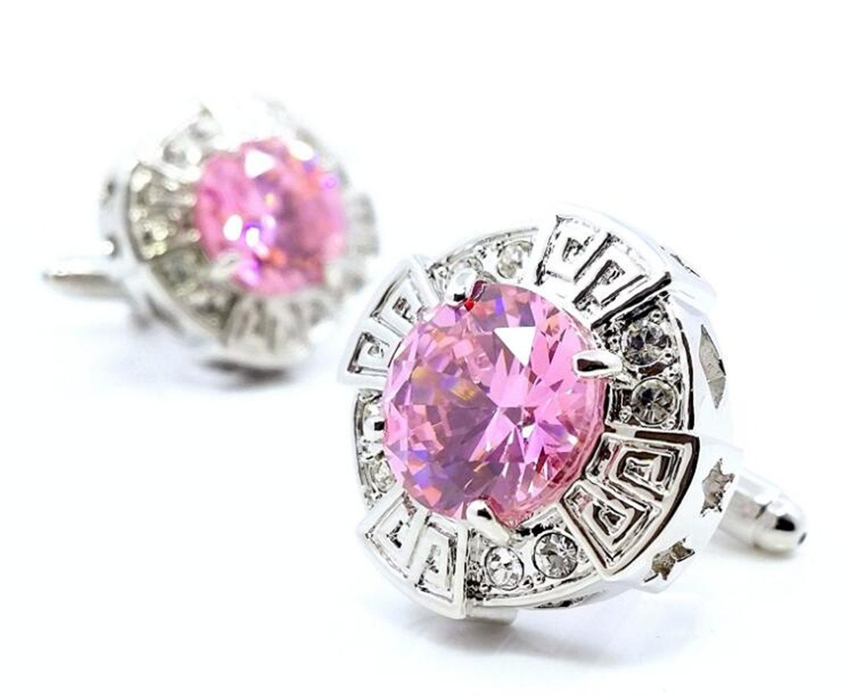 LBFEEL Classic Pink Crystal Cufflinks for Mens Jewelry the Hollow Design with Box
