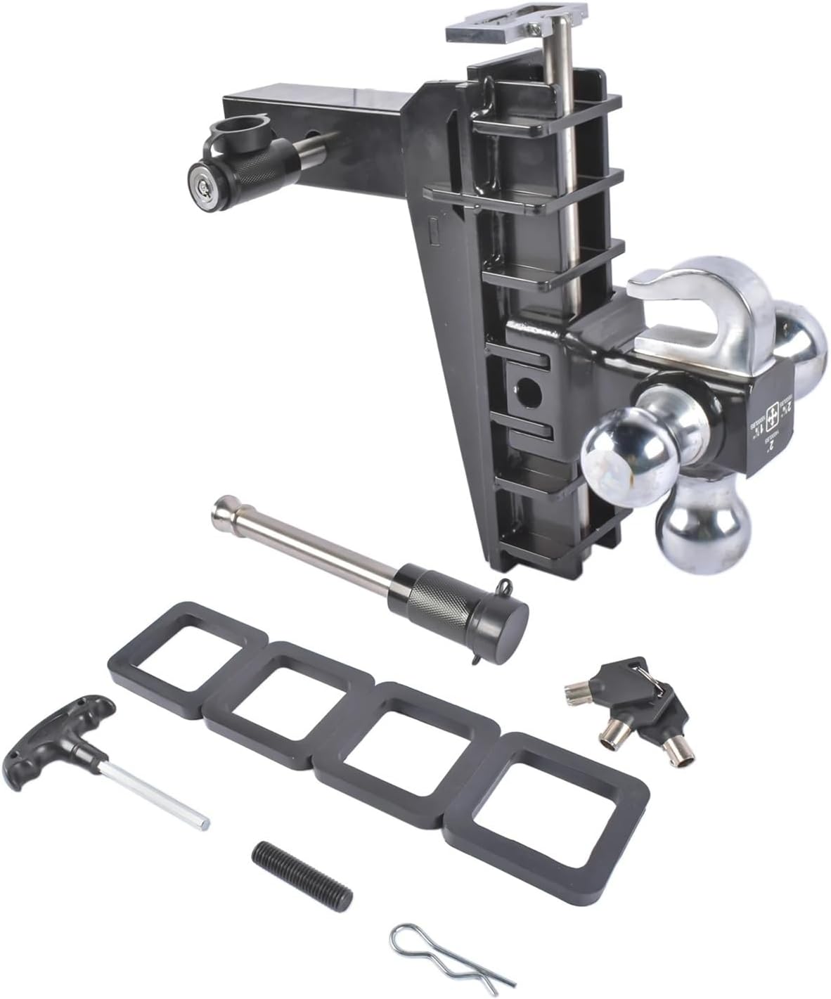 Heavy Duty AP03 Trailer Hitch 2.0-Inch Receiver - 8 Inch Drop, 17000 LBS GTW, Tri-Ball Mount with Hook