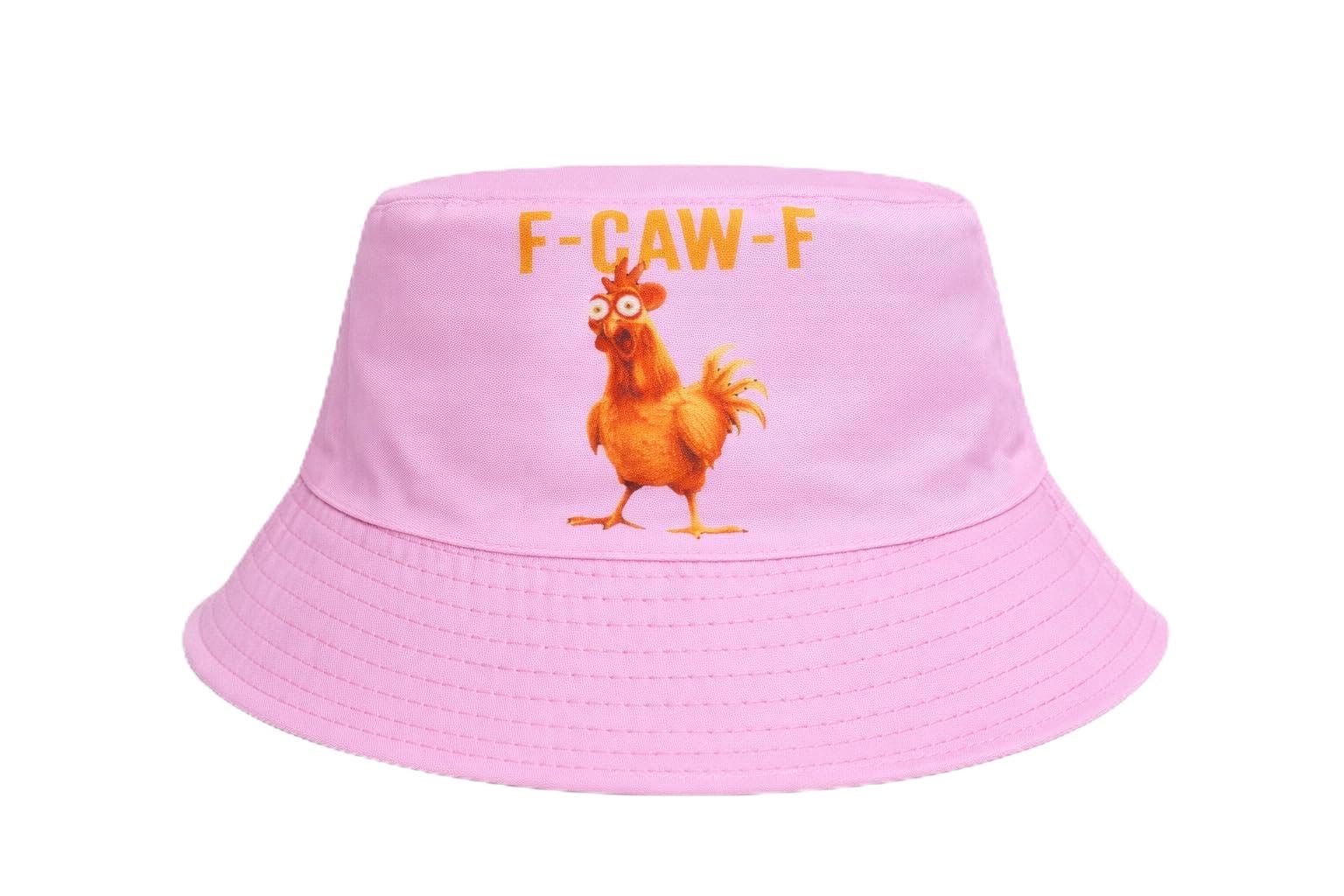 Arg Unisex Light Pink F-Caw-F Funny Rooster Graphic Bucket Hat, Reversible, One Size, Novelty Rude Gift For Men And Women (Light Pink)