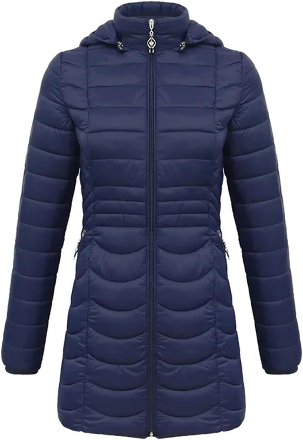 Women's long warm parka, lightly padded down jacket, lightweight women's coat with removable hood