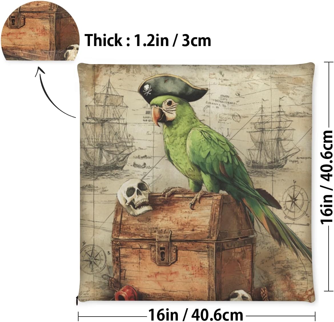 Green Parrot Vintage Seat Cushion Square Chair Cushions with Removable Cover Reversible Thick Chair Pads for Dining Kitchen Office