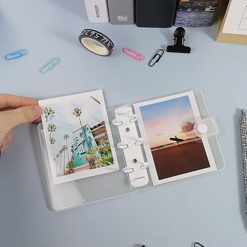 Miniatura 4 de Funda de PVC suave de 3 anillas rellenable, protectores de página con cierre de botón a presión para carpetas de hojas sueltas (color blanco con