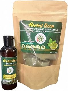 Herbal Boon Homemade Organic Hair Colour Soft Black with Herbal Shampoo, 15+ Herbs, Lustrous Shine, No Ammonia PPD Resorcinol