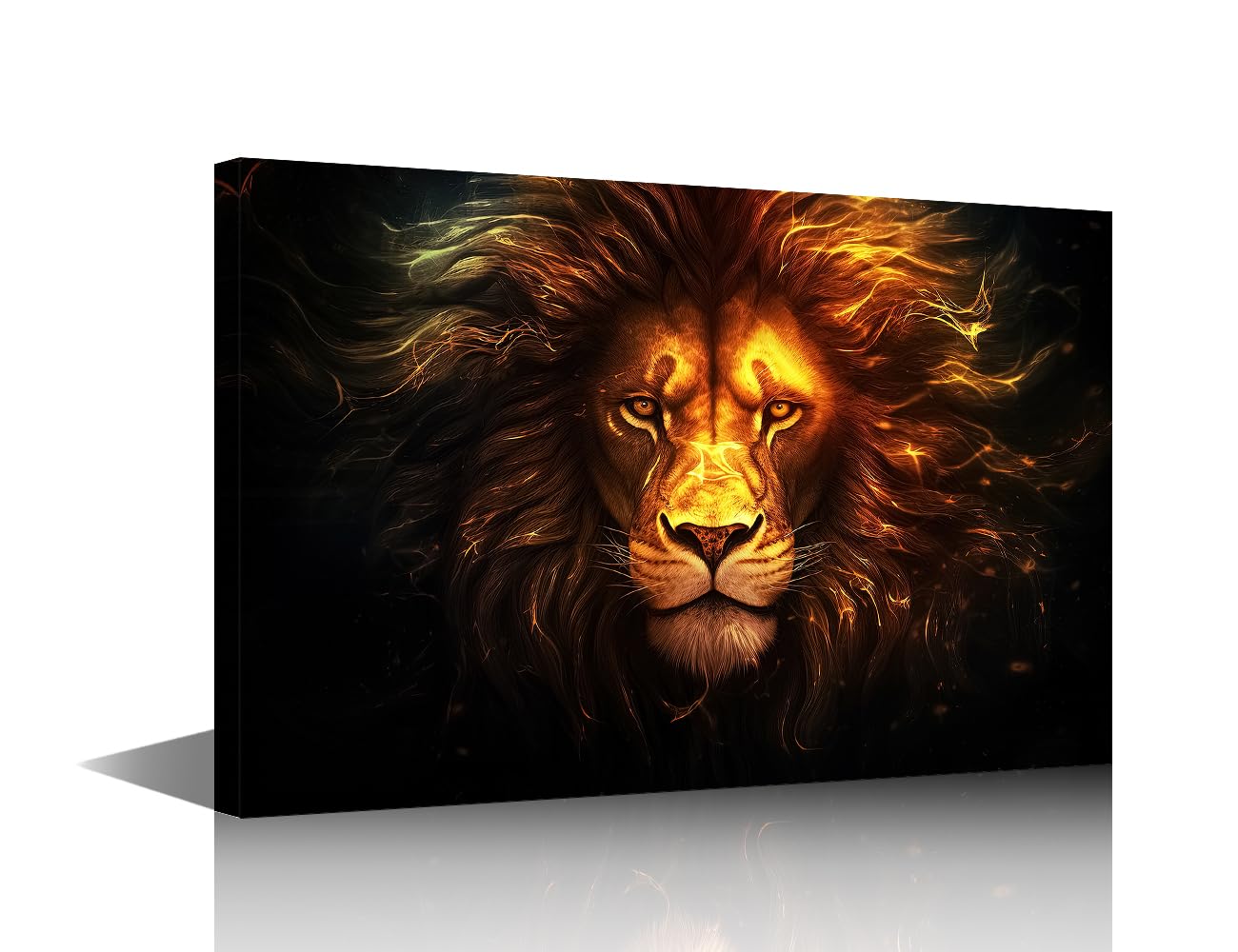 TISHIRON Lion with Fire Canvas Painting Wall Art Framed Bedroom King of Beasts Pictures Wall Decor for Living Room Wall Decoration Lion Posters and Prints Artwork Hanging 16" Wx24 Hx1 Panel