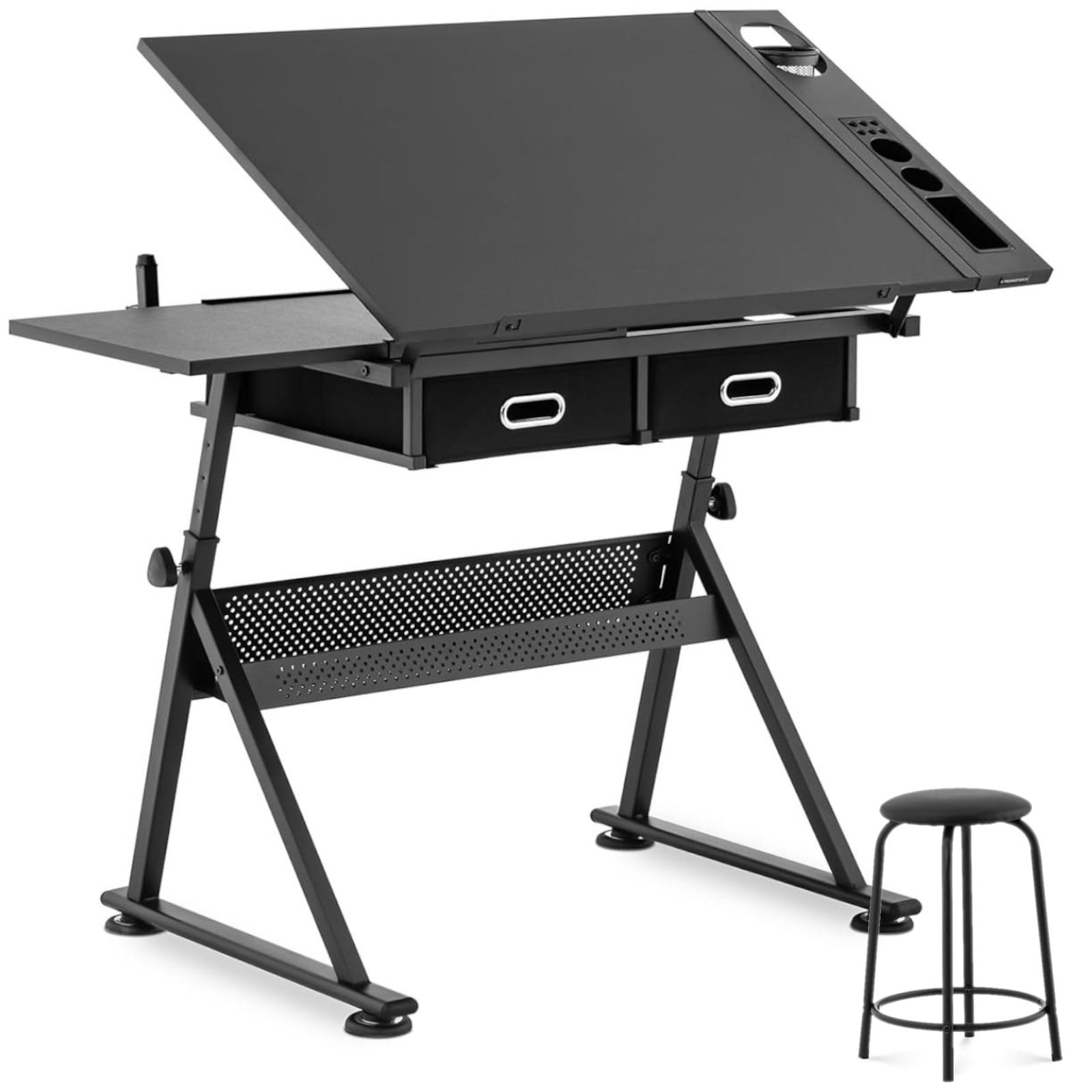 Fromm & Starck Mesa De Dibujo Técnico para Escuela Oficina Star_Desk_08 (Tablero: 115 x 60 cm, Inclinación: 0-70°, Altura Regulable, con Taburete)