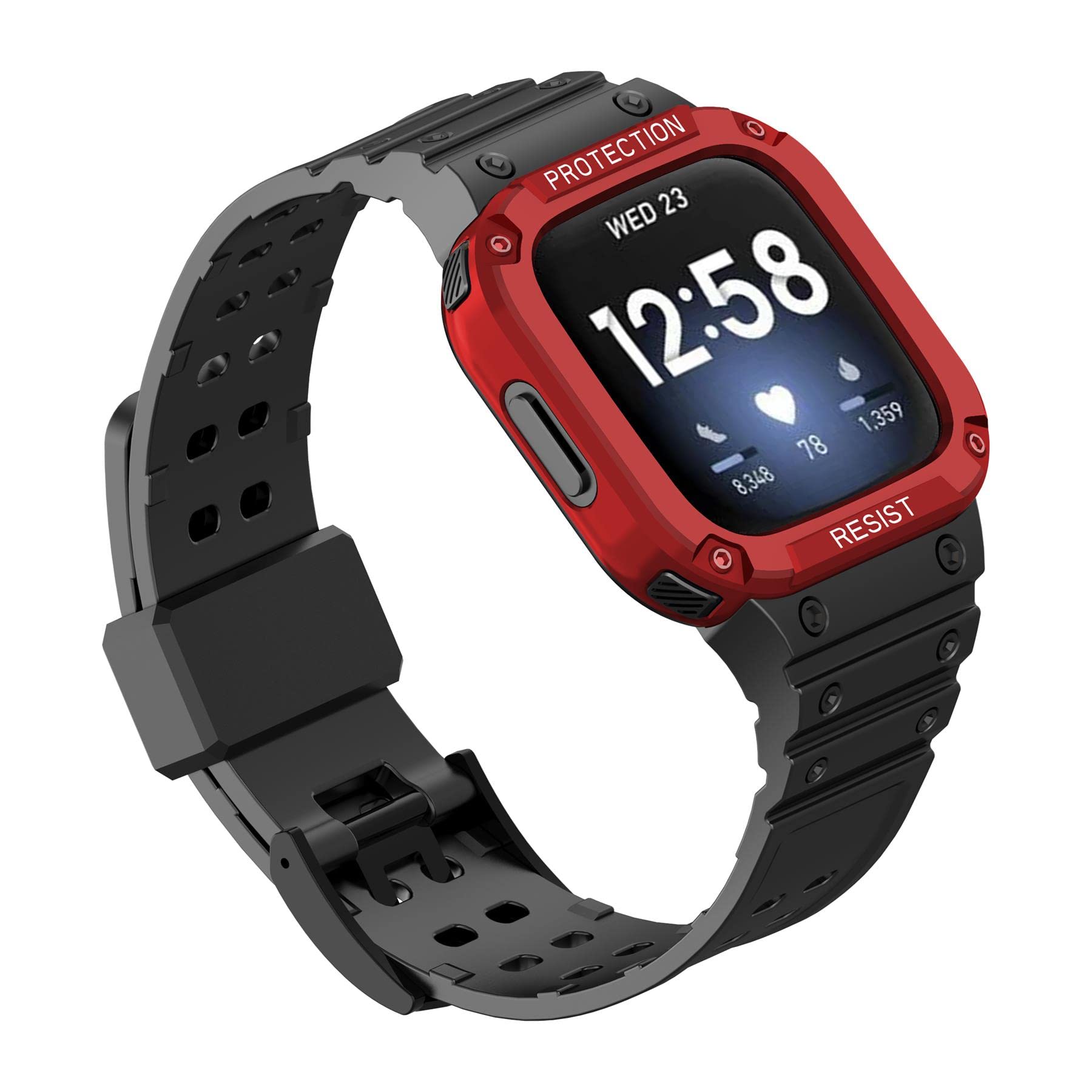 VeveXiao Funda resistente con correa compatible con Fitbit Versa 4/Versa 3/Versa Lite/Versa Sense 2/Versa Sense funda protectora con correa de silicona a prueba de golpes para hombres y mujeres