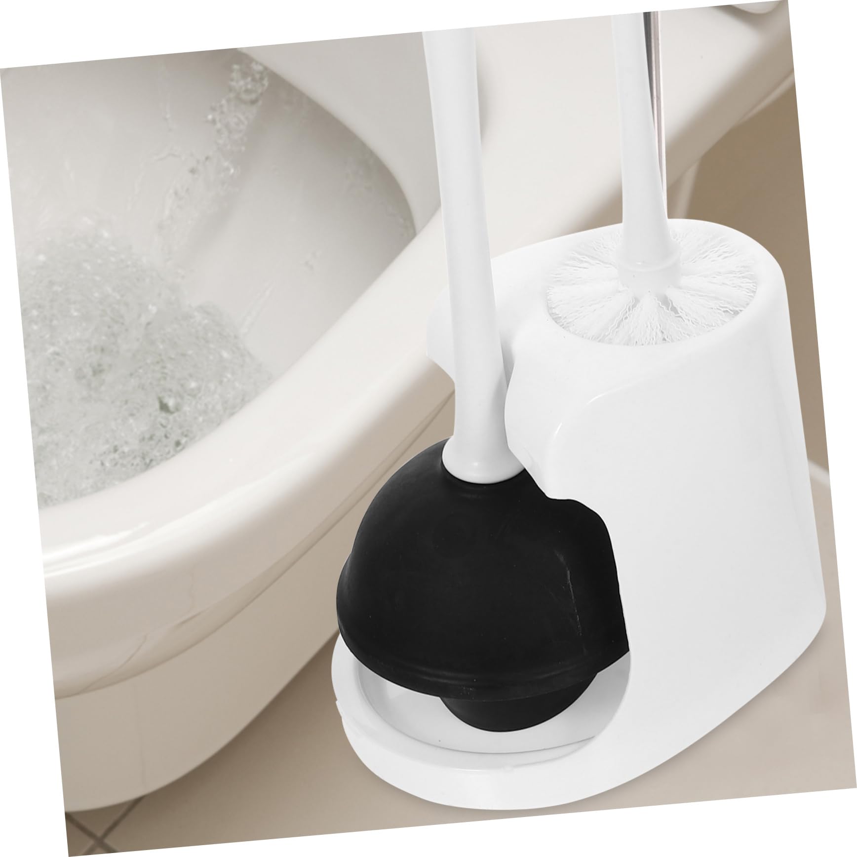 UKCOCO Juego de Escobilla de Inodoro Material ABS Resistente con Soporte y Émbolo de Goma y Diseño Elegante Blanco Limpieza para Baño
