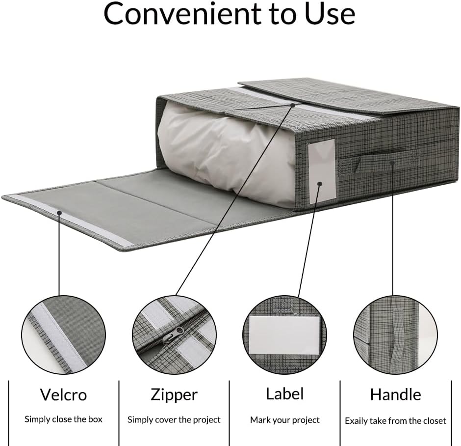 SheetCube Bed Sheet Set Organizer 2 Pack Linen Foldable Storage Box Under Bed Storage Bins Storage Container with Handles for Blanket Bedding Set Clothes (Grey)