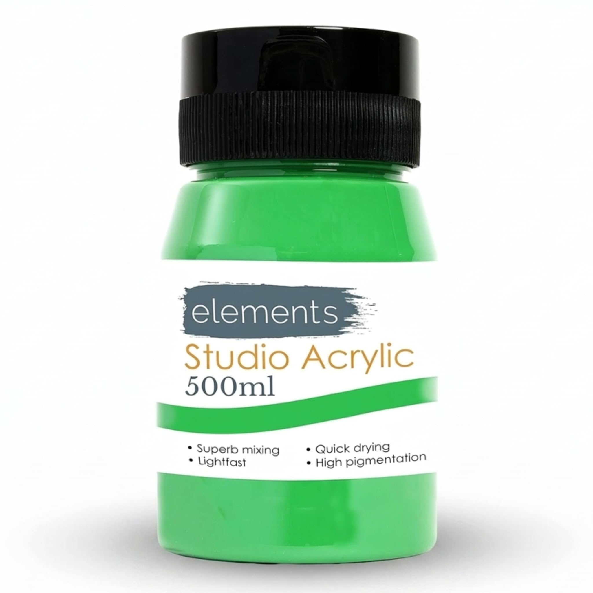 Elements 500 ml Studio Acrylic Paint Tub – Quick-Drying Paint for Canvas, Wood, Glass & More – Low-Odour Highly Pigmented Vibrant Acrylic Paints – Cadmium Green