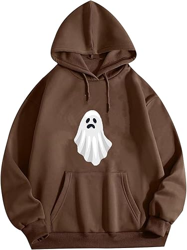 Sudadera con capucha de talla grande para mujer, moda de Halloween, de gran tamaño, con cordón, bolsillo, manga larga, túnica