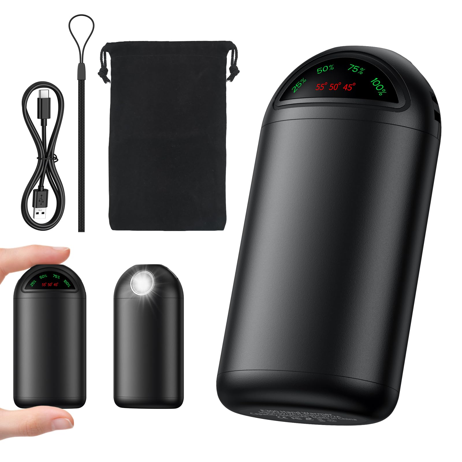 Hand Warmers Rechargeable 10000mAh 3-in-1 Heated, Charge & Flashlight Electric Hand Warmer Reusable for Pocket Gloves, 3 Levels Heat, Up to 10 hrs, Best Winter Gift for Women Men Outdoor Sports
