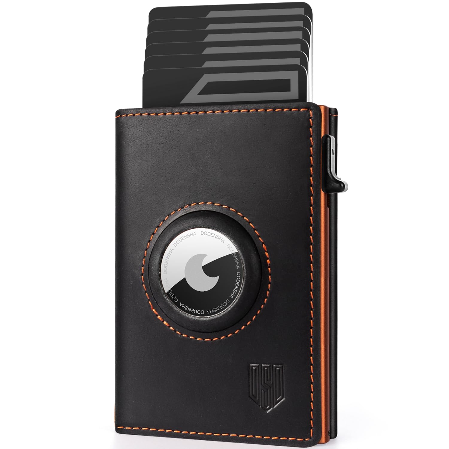 DODENSHA® AirTag* Tarjetero Hombre Protección RFID I Cartera Hombre I Carteras para Inteligente para más de 11 Tarjetas I billeteras para I carteiras Homens pie (Negro y Naranja)