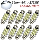 ★ 【6418 C5W LED Festoon 36mm Bombillas Blanco】 27pcs 3014 chips LED; Color: 6000K xenón blanco; Voltaje: DC 9-16V; Corriente: 420mA / bombilla; Potencia: 5W / bombilla; Flujo luminoso: 800LM / bombilla; Longitud total: 36 mm (1.41 "); diámetro de la base: 0.31" (8 mm). Bombillas de festón LED de 1,41 '' de alta iluminación y alta calidad. Tamaño apto para 30-34 mm.