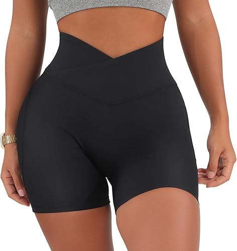 MOOSLOVER - Shorts de entrenamiento con cintura cruzada en V para mujer con levantamiento de glúteos cintura alta