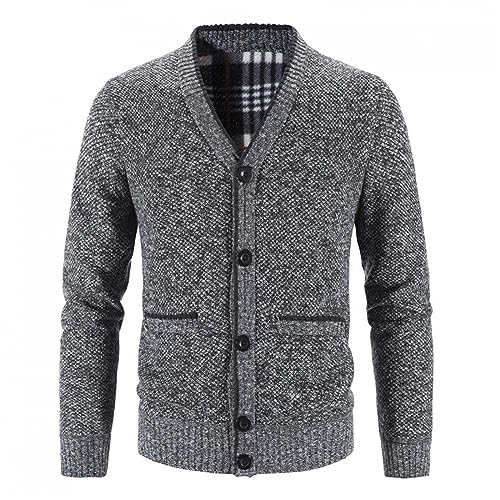Men's Fleece Cardigan Sweaters Padded Solid Color Twist Stand-up Collar Jacket Button Down Coat Autumn Winter3