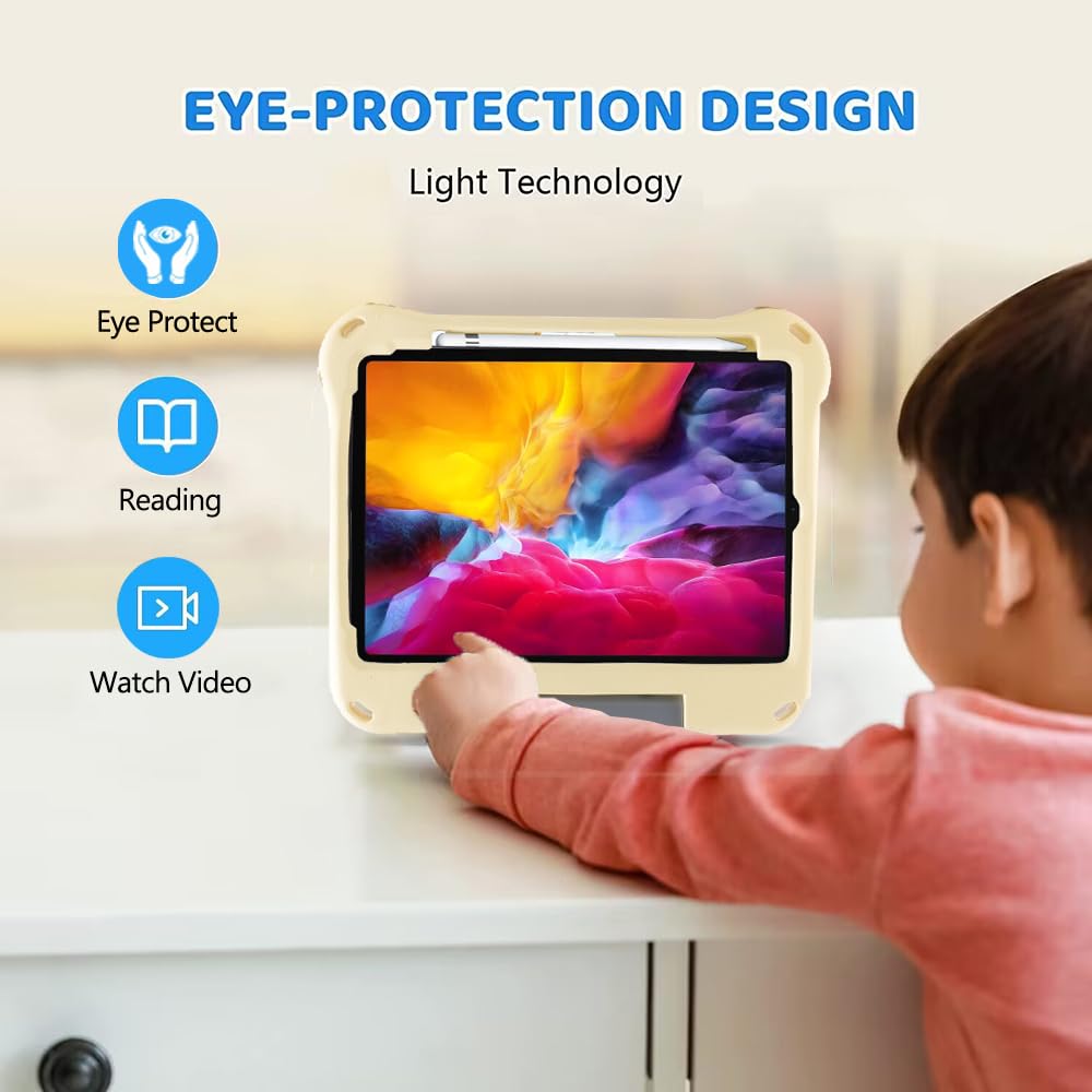 Funda para iPad de 10ª generación para niños y niñas, iPad 10 de 10.9 pulgadas, espuma EVA ligera, a prueba de golpes, a prueba de niños, funda para tablet Pro con asa de soporte, color amarillo