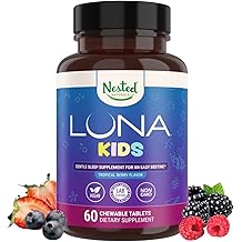 Nested Naturals Luna Kids Sleep Aid Tablets for Children 4+ - Naturally Sourced Ingredients - Gentle, Herbal Sleep Supplement with Chamomile, Melatonin, Valerian &amp; Lemon Balm - 60 Chewable Tablets