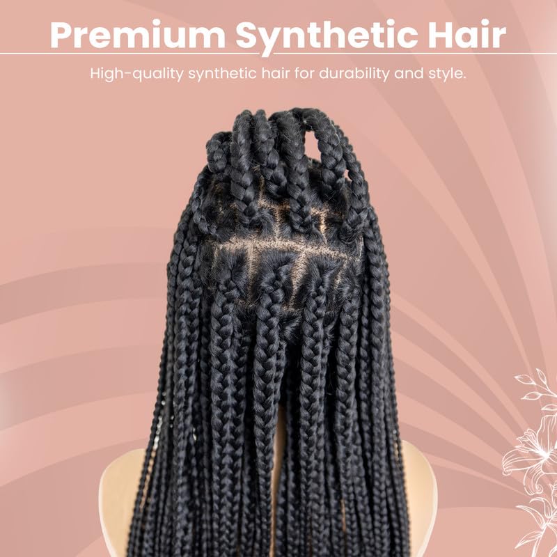 Miniatura 3 de Passion is Beauty - Peluca de encaje completo sin nudos Fulani Box trenzado con pelo de bebé, pelucas de encaje sintético (24 pulgadas, 1B negro