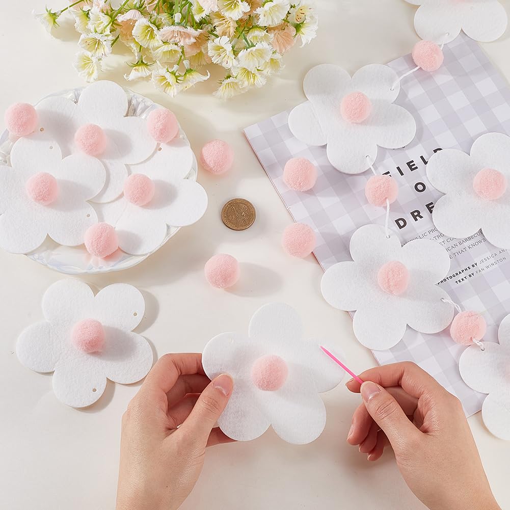 CRASPIRE White Flower Felt Garland 3D Back to School Banner Pink Pom Ball Hanging Bunting Needle Pre Punched Welcome First Day Classroom Decor Reusable Home Wall Party Teacher Office Decoration 3Pcs - Image 3