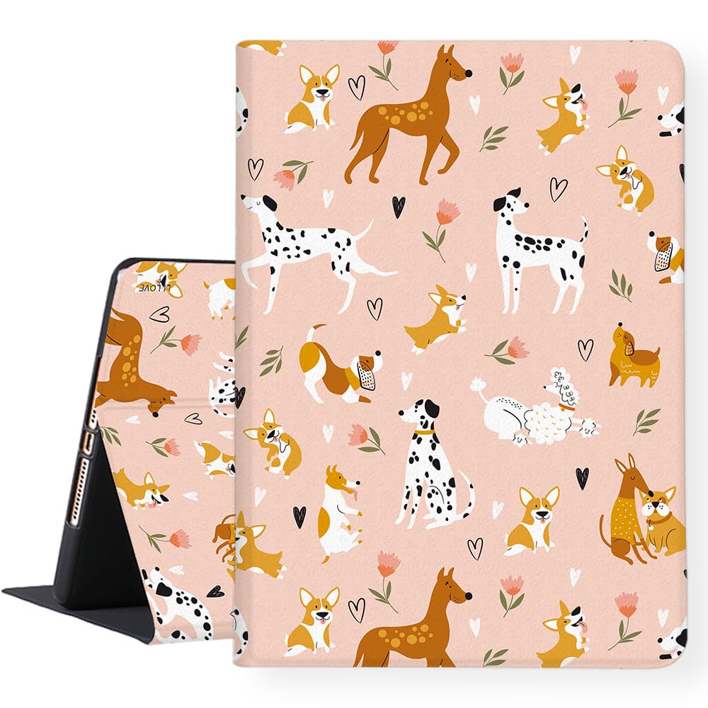 LI-LOVE Case for iPad 9th 8th 7th Generation 2021 2020 2019 10.2 inch Slim Lightweight Dogs Smart Auto Wake Sleep Adjustable Angles Leather Protective