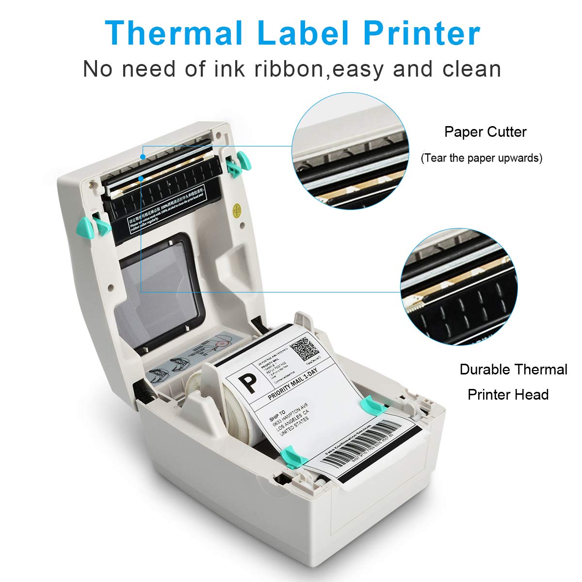 Imprimante d'étiquettes thermiques, imprimante d'étiquettes de bureau USB directe haute vitesse pour étiquettes d'expédition de 4 x 6, compatible avec Windows (XP et ultérieur)