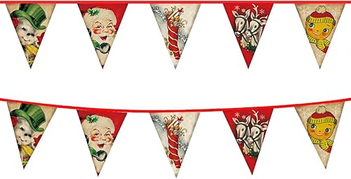 Banderín de Navidad de estilo vintage, guirnalda de Navidad retro y decoraciones para chimenea, fiestas de Navidad y Año Nuevo