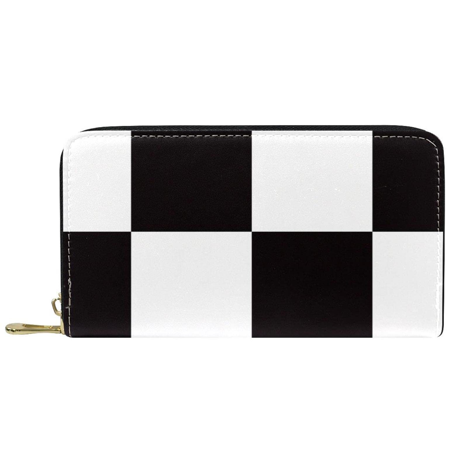 Cartera larga de piel con cremallera y diseño de azulejos blancos y negros, Varios colores, 20.5x2.5x11.5cm/8.07x1x4.53 in, Classic