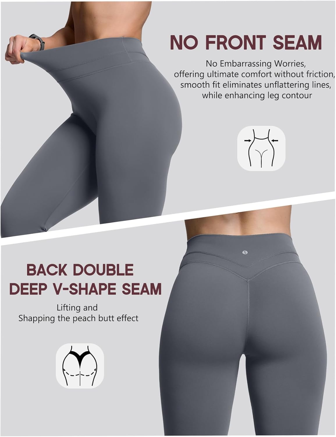 Sogetdo High Waisted Leggings for Women Butt Lifting 25" Inches No Front Seam Double V Back Workout Yoga Pants - Image 5