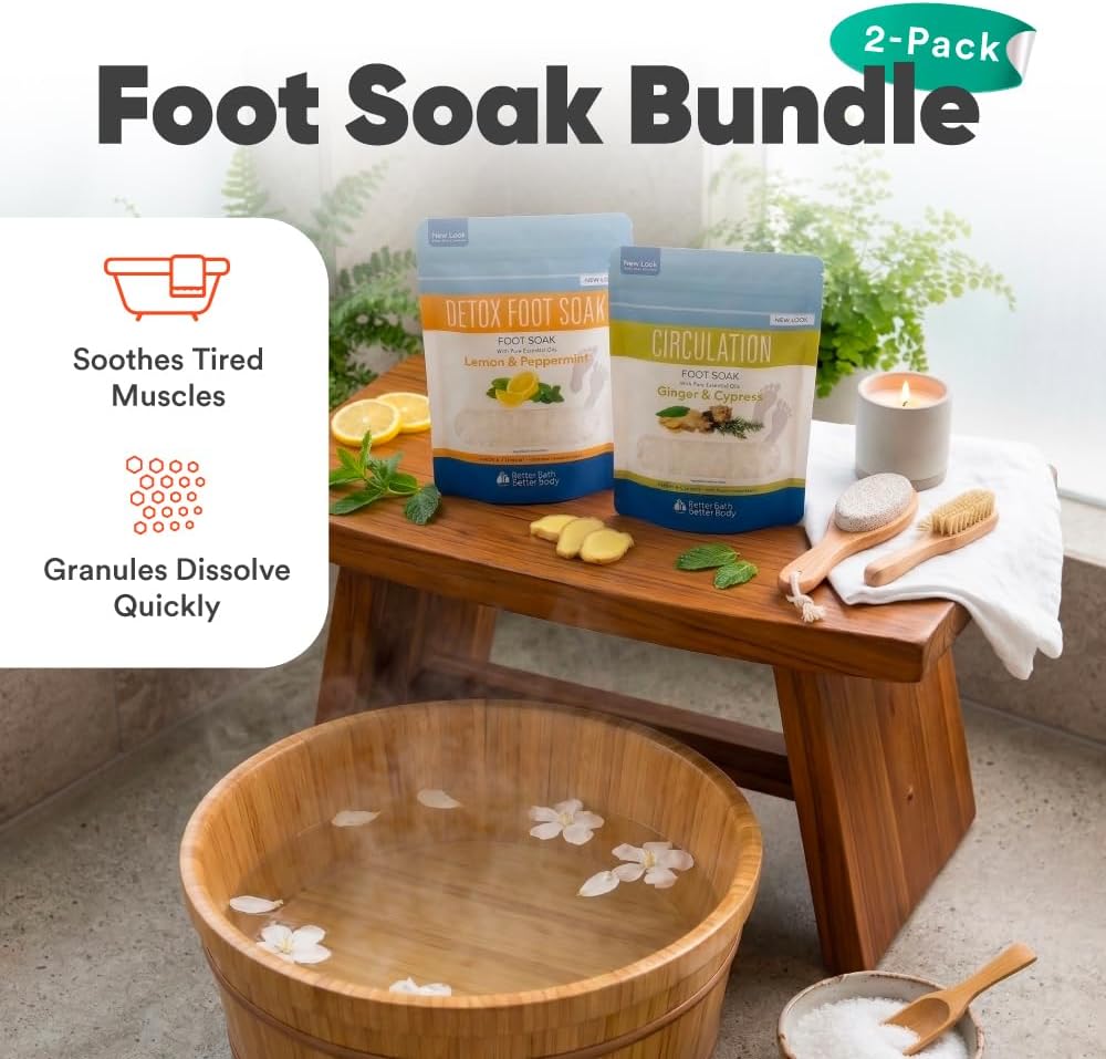 2 Pack Foot Soak Salts Bundle for DIY Foot Spa with Bamboo Scoop (2 lbs Each 4 lbs Total) for Discomfort and Dry Skin Made in USA with BPA Free Easy Lock Pouch
