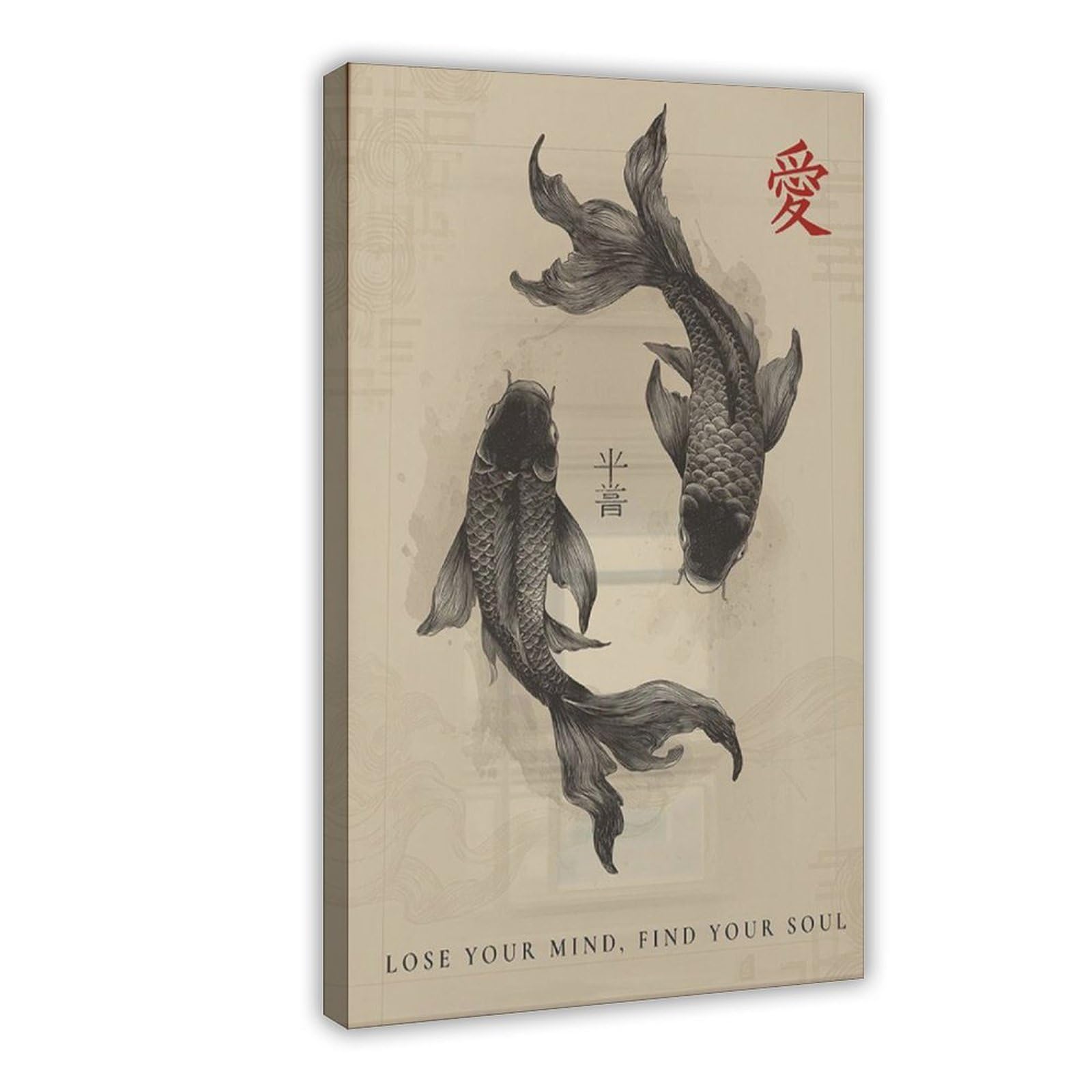 Bareronor Black Koi Fish Canvas Poster Bedroom Decor Landscape Office Room Decor Gift 24" L X 36" W