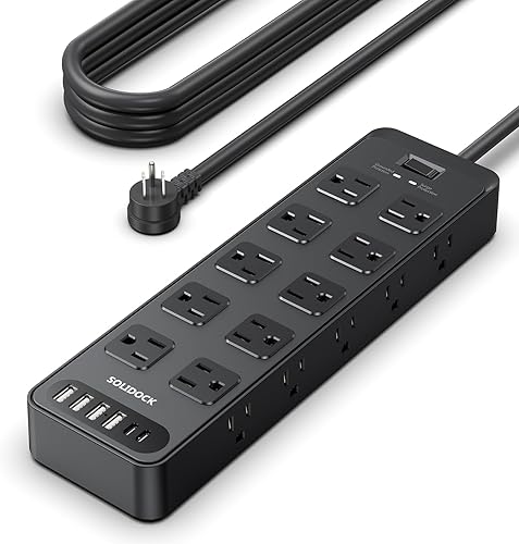 Regleta de alimentación de enchufe plano con 20 salidas de CA, 6 puertos USB, 1875 W15 A, 2700 julios, cable de extensión resistente de 6 pies con