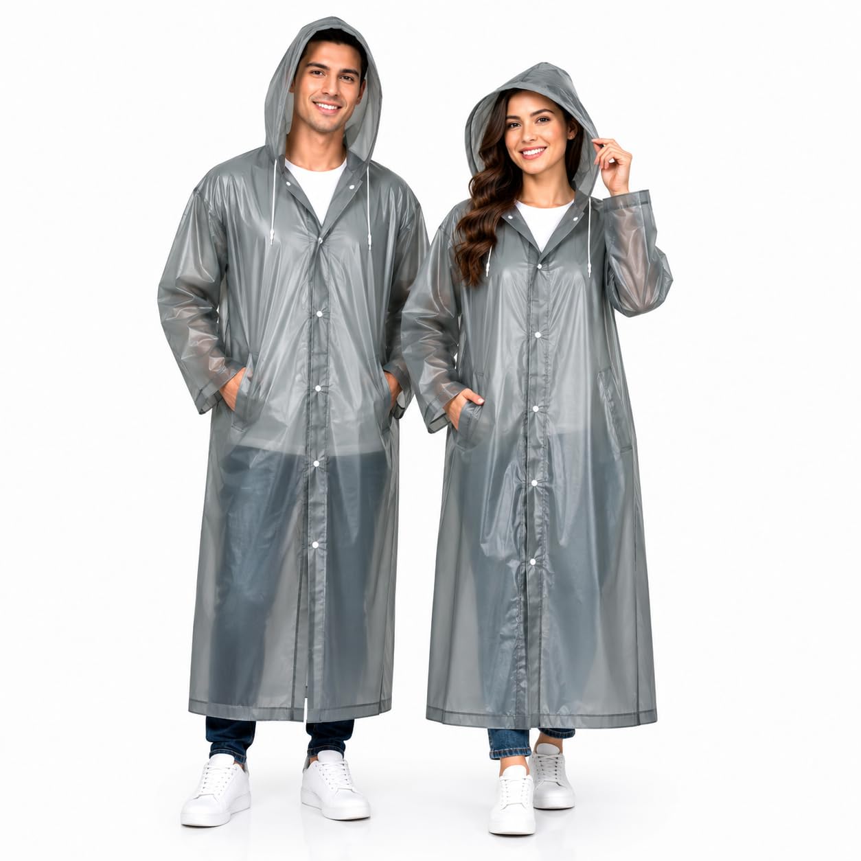 MIKANIX Waterproof Hooded Raincoat for Men & Women | Full Length Reusable PVC Rain Wear | Lightweight Windproof Rain Jacket with Front Button Closure & Pockets