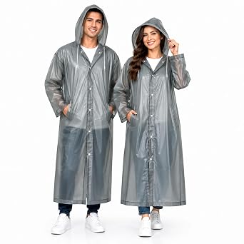 MIKANIX Waterproof Hooded Raincoat for Men & Women | Full Length Reusable PVC Rain Wear | Lightweight Windproof Rain Jacket with Front Button Closure & Pockets