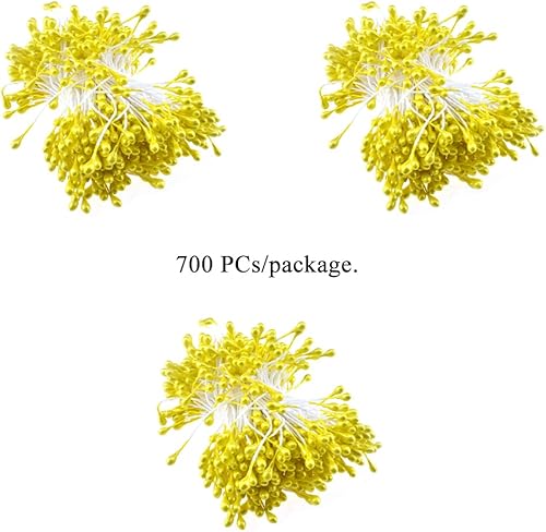 Miniatura 80 de HAHIYO 700 piezas de 0.118 in de perla amarilla de doble cabeza de estambres de flores Pistilo hecho a mano, flores artificiales para flore Amarillo