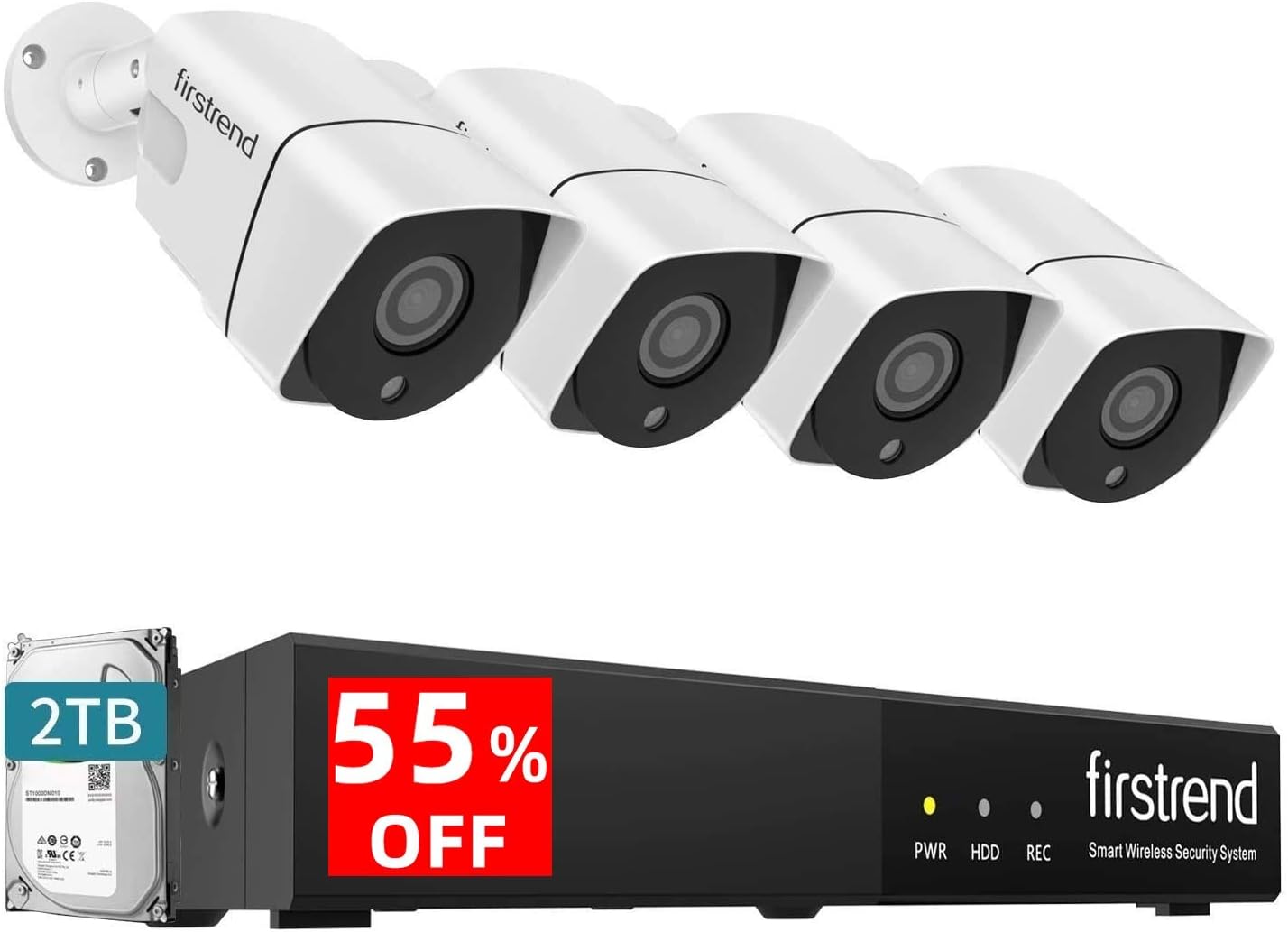 PoE Camera System 5MP,Firstrend Security Camera System PoE with 4pcs 1920P IP Security Cameras P2P PoE Home Security System with 2TB HDD Night Vision Free App