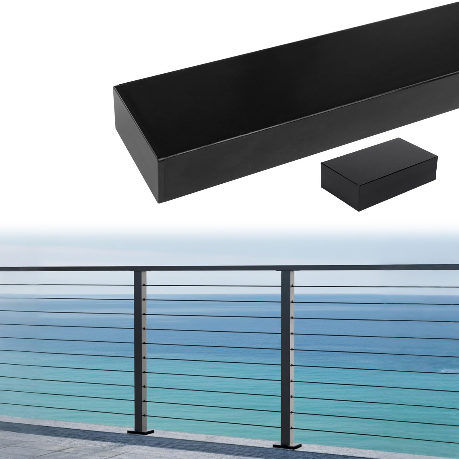 Photo 1 of Muzata 4FT Aluminum Black Cable Railing Handrail Rectangular Handrail for Cable Railing Kit System Top Rail Deck Stair Indoor Outdoor with Paper User Guide HL10