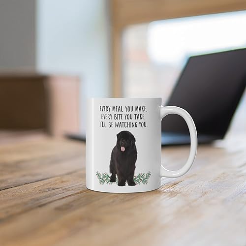 Miniatura 6 de Lovesout Taza de cerámica con texto en inglés «Every Meal You Make Every Bite You Take», diseño de perro de Terranova, color marrón, 11 onzas