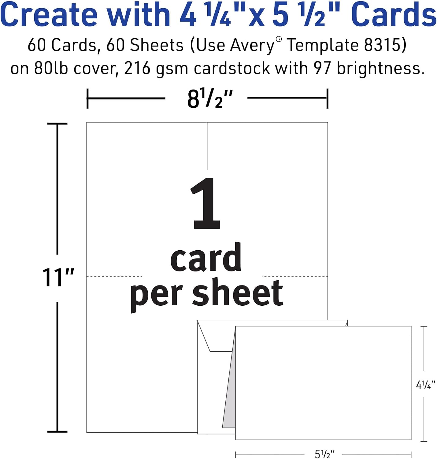 Avery Printable Note Cards with Envelopes, 4.25" x 5.5", Matte White, Inkjet Printer Compatible, 60 Blank Cards Total, Great for Product Branding, Marketing, and More (8315)