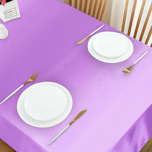 Miniatura 6 de MODFUNS Mantel rectangular de satén lavanda de 58 x 108 pulgadas, paquete de 2 manteles de satén sedosos, tela brillante y suave, rústico, color