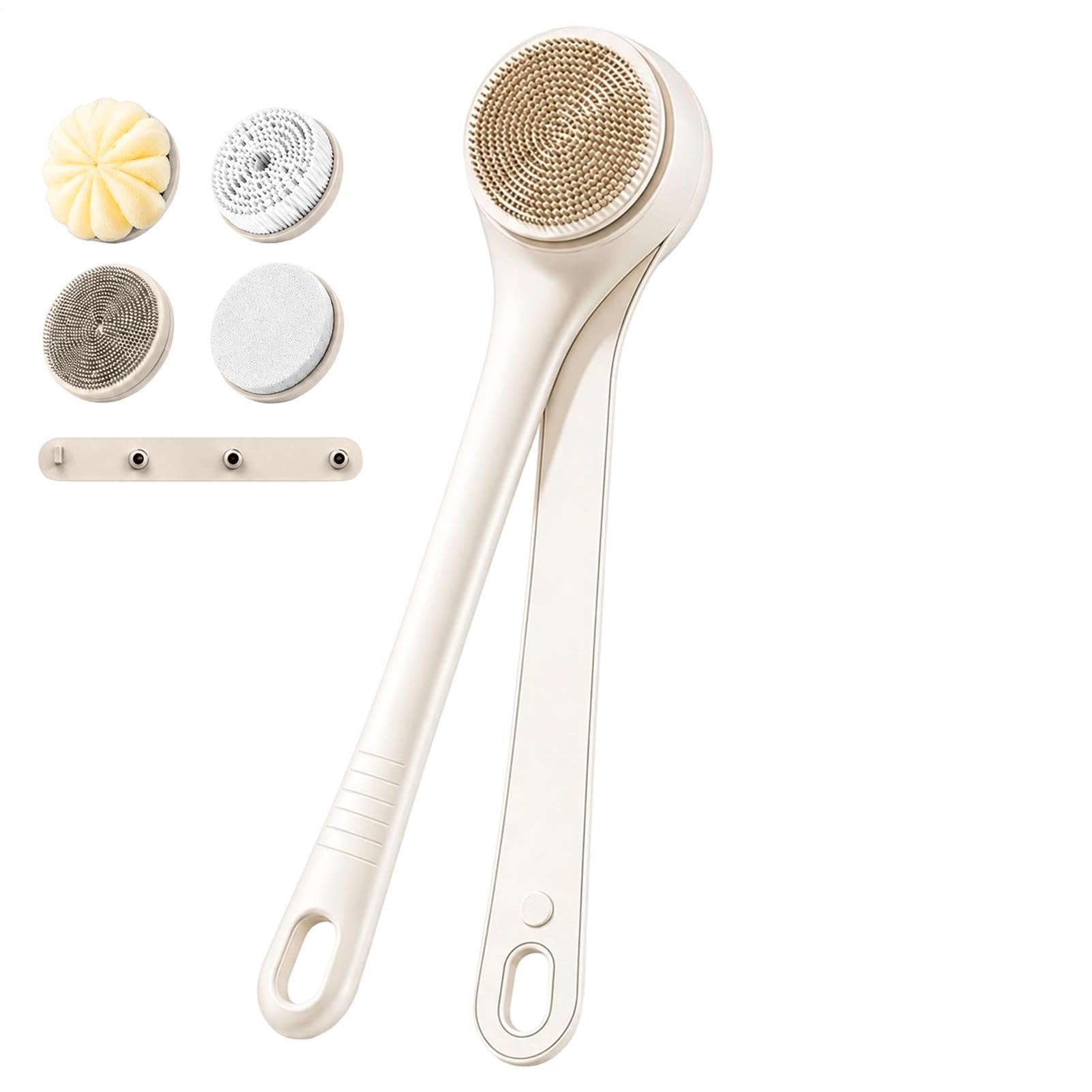 Exfoliante Corporal Eléctrico Exfoliante Rotatorio De 2 Velocidades Con 4 | Cepillo De Ducha Impermeable De Doble Mango Para Masajear La Piel Mano Pierna Y Cuidado Diario De La