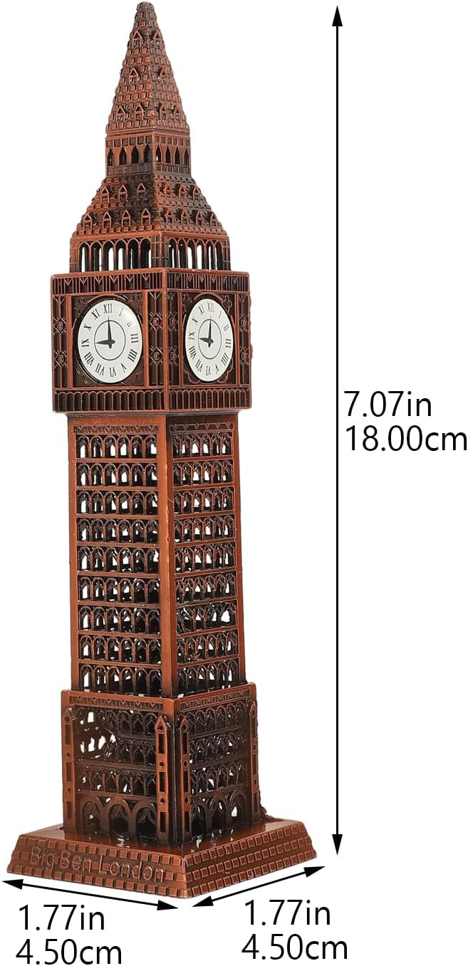 Veemoon Small Big Ben Figurine, Metal Big Ben Decor London Clock Tower Model Retro UK Landmarks Ornament Vintage UK Landmarks Decoration Collectible Travel Stuate for Office Home Decoration, 7" Heigh - Image 2