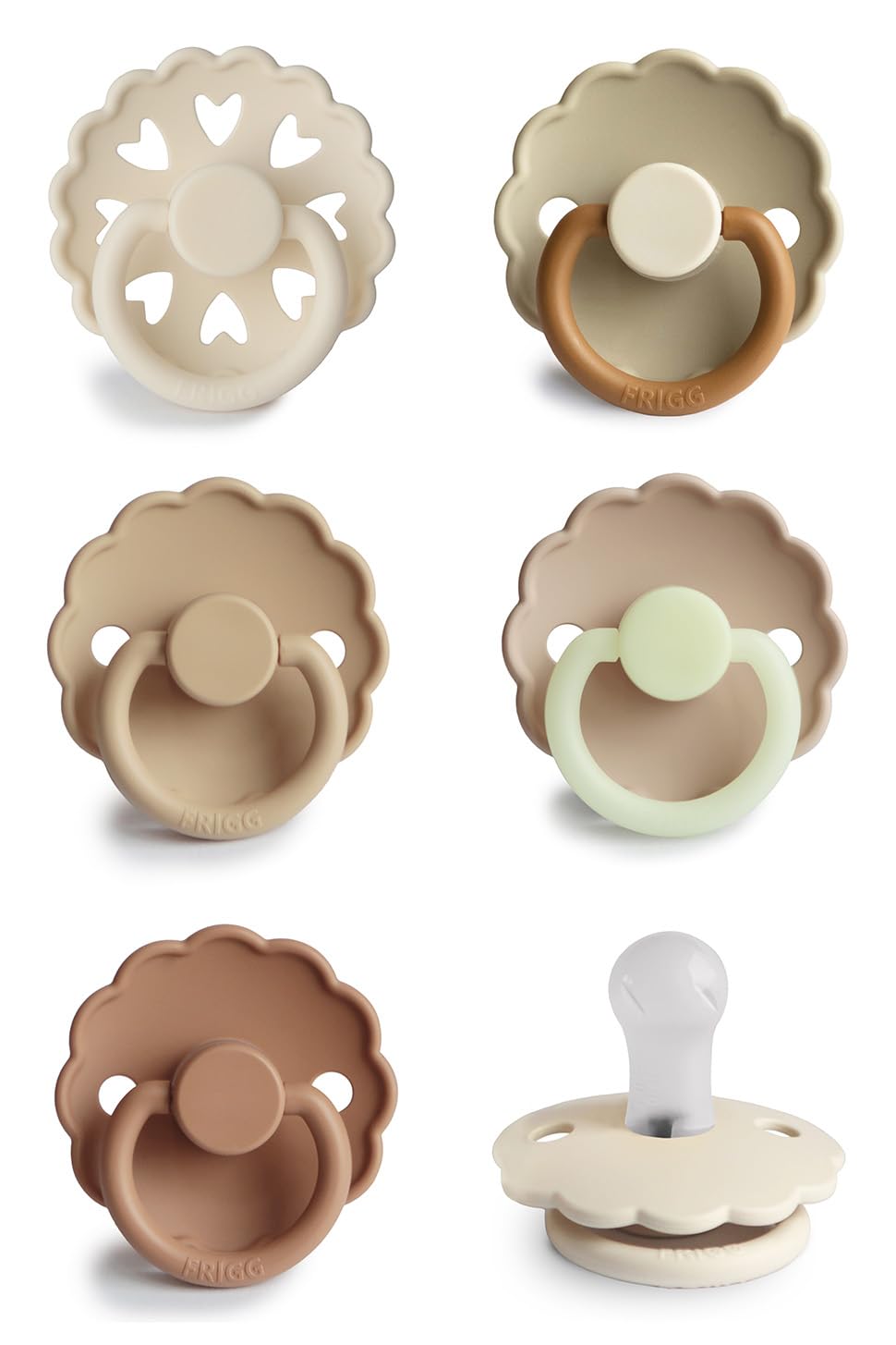 FRIGG SilkySoft Silicone Baby Pacifier 6-Pack Cinnamon Charm | Made in Denmark | BPA-Free (6-18 Months)