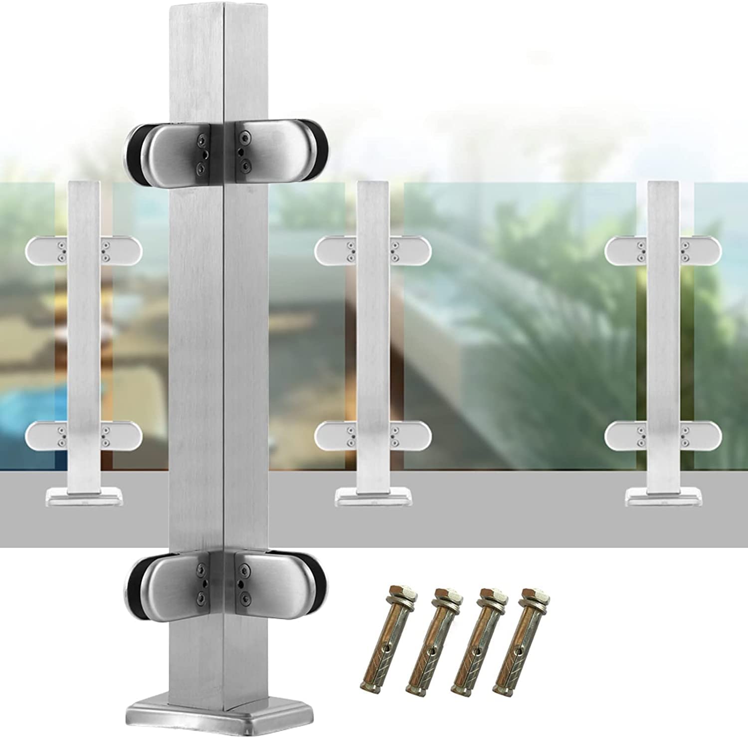 Poteau carré pour rampe en verre de balcon au design architectural épuré