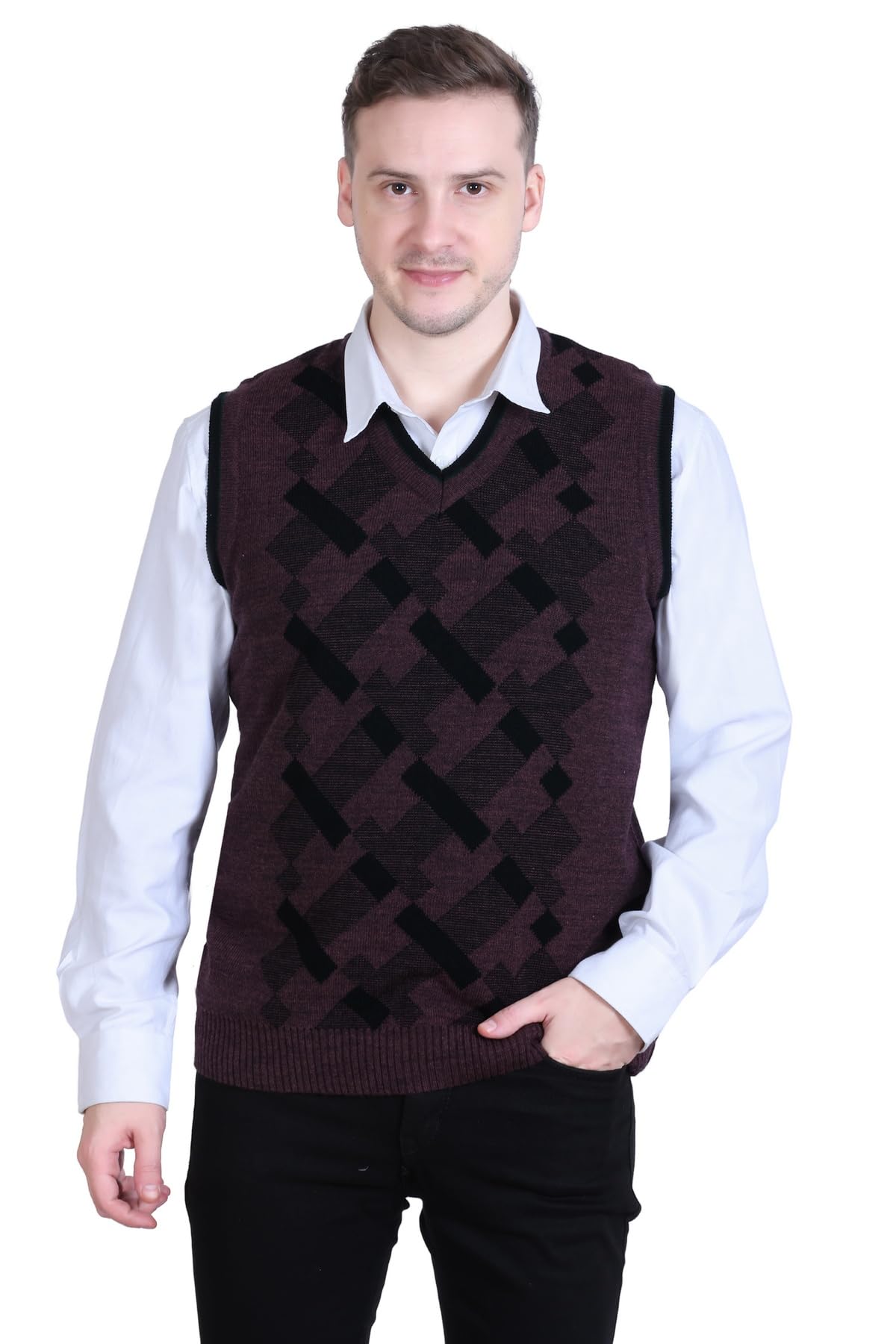 Sleeveless V Neck Woollen Sweater for Men-image-21