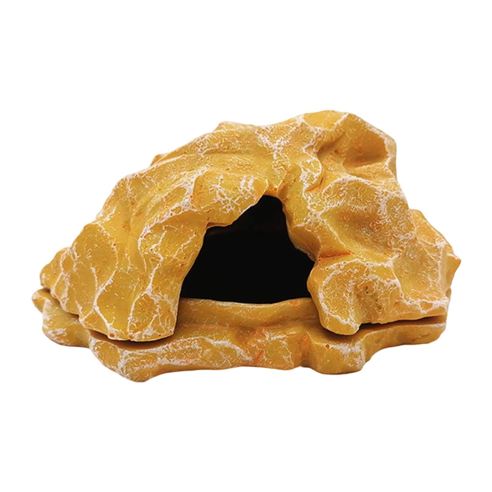 Reptile Hideout, Resin Rock Hideouts, Reptile Hideout Cave, Aquarium Habitat Decoration for Lizards, Frogs, Reptiles, Yellow