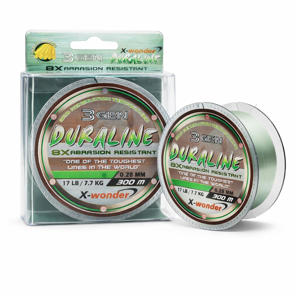 3GEN DURALINE Hilo de Pesca Monofilamento 300 m, Verde, Terpolímeros de 3ª Generación, Alta Resistencia a la Abrasión, Diámetros 0.25–0.50 mm