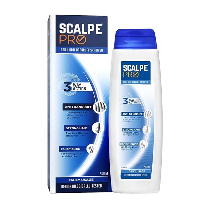 Scalpe Pro Daily Anti-Dandruff Shampoo | Removes Dandruff from Source | Helps with Itching, Irritation & Redness accompanying Dandruff | Scalpe Science | Climbazole & ZPTO Formulation | Strong & Smooth Hair | Daily Use | Dermatologically Tested Solution | For Women & Men | 400ml