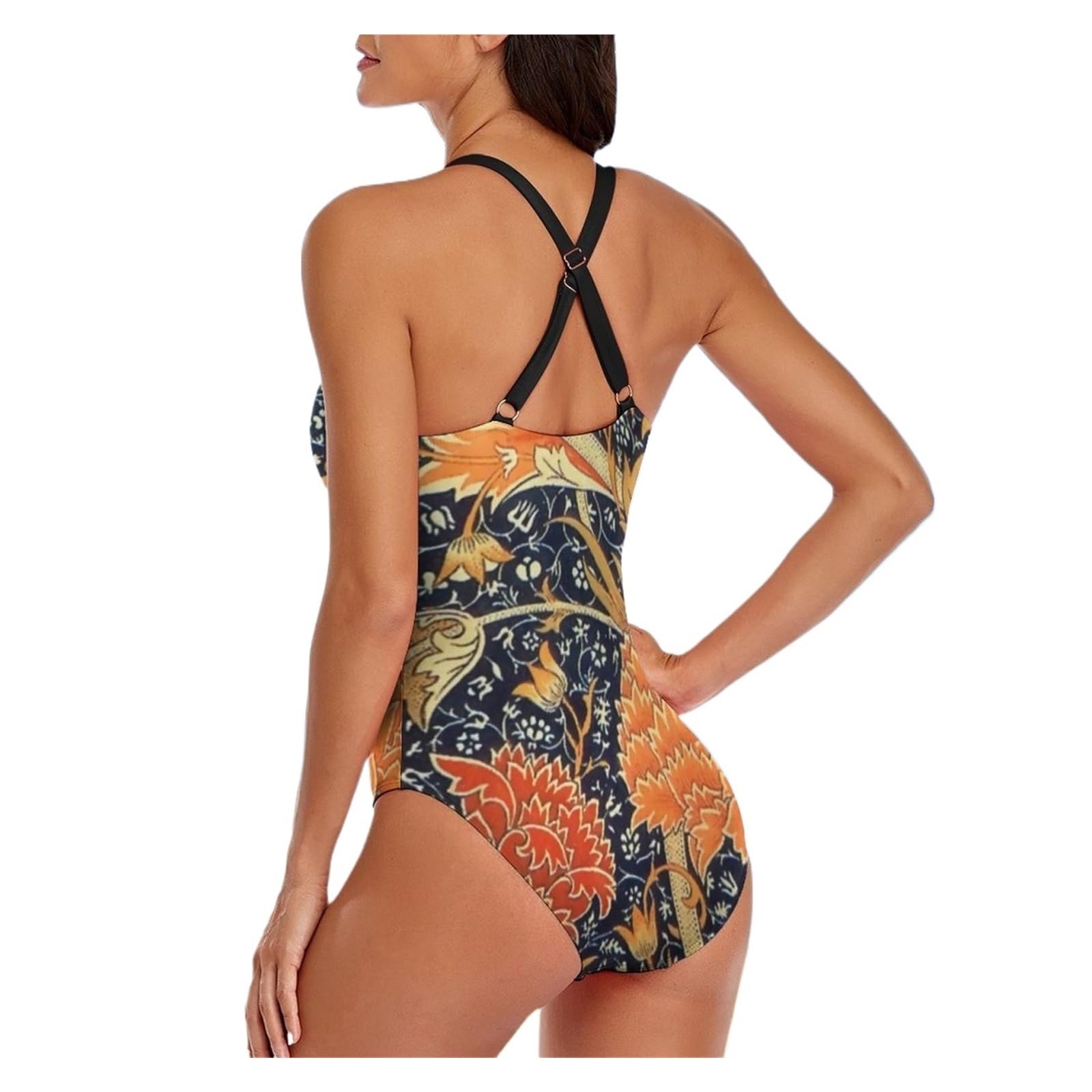 Vintage kwiatowy nadruk jednoczęściowy strój kąpielowy jednoczęściowy strój kąpielowy Push Up Sport Monokini Cross Back stroje kąpielowe damskie stroje plażowe, Żółty, L